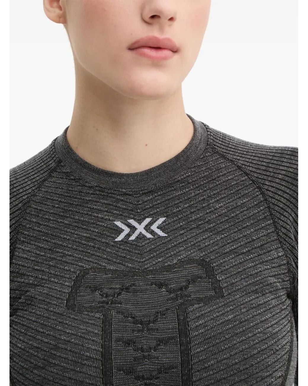 X Bionic Gray Symbio Ls Logo-Print Panelled Top