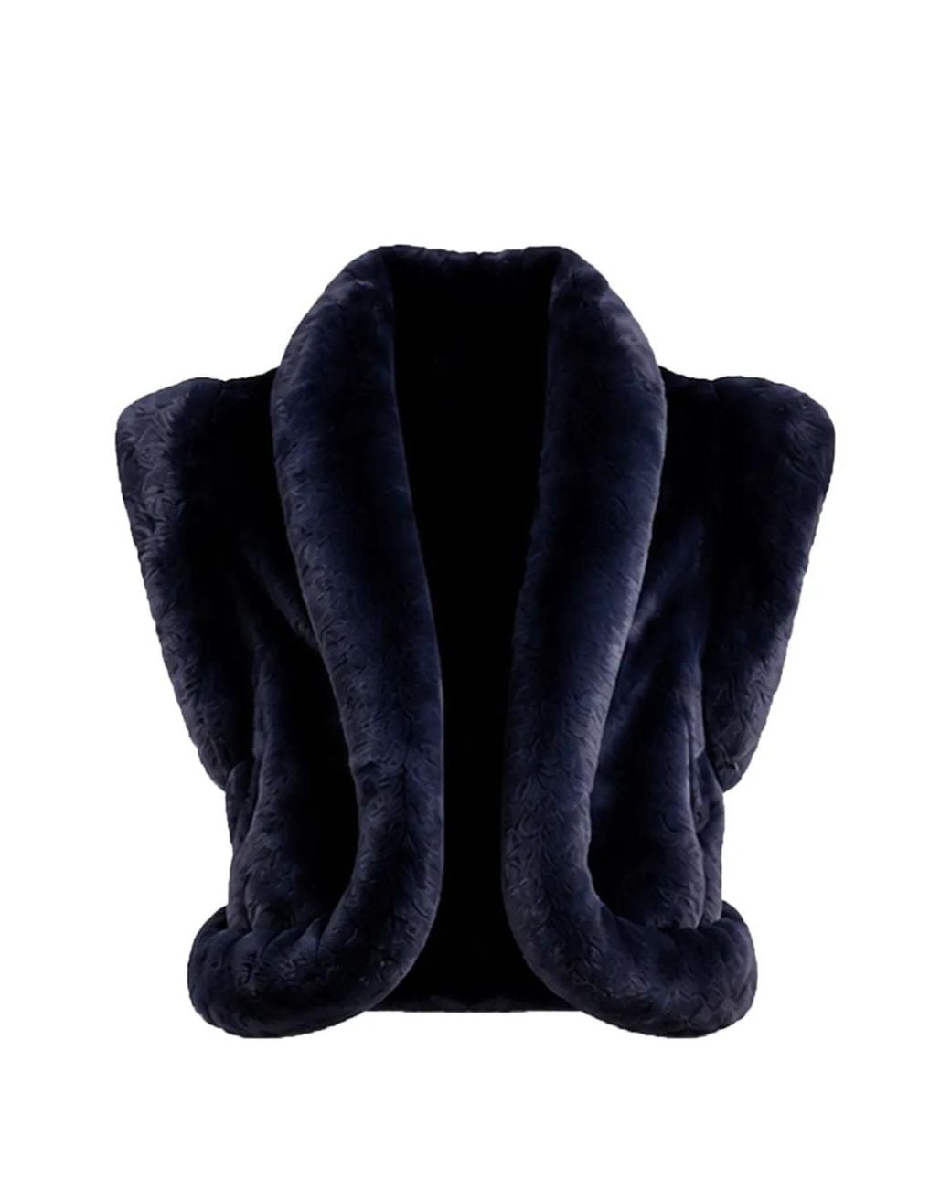 Gemy Maalouf Blue Faux-Fur Shawl-Collar Top