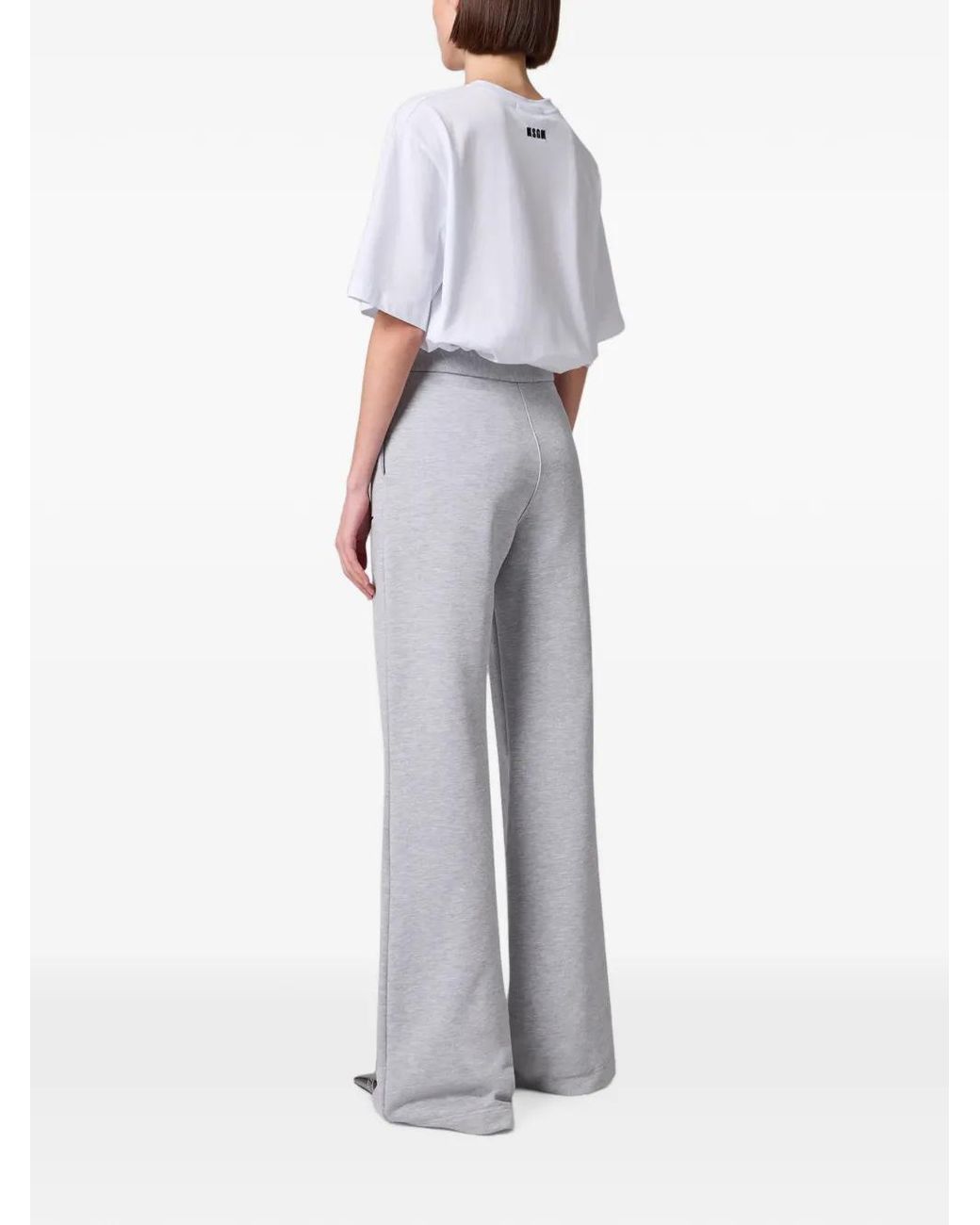 MSGM White Logo-Embroidered Wide-Leg Track Pants