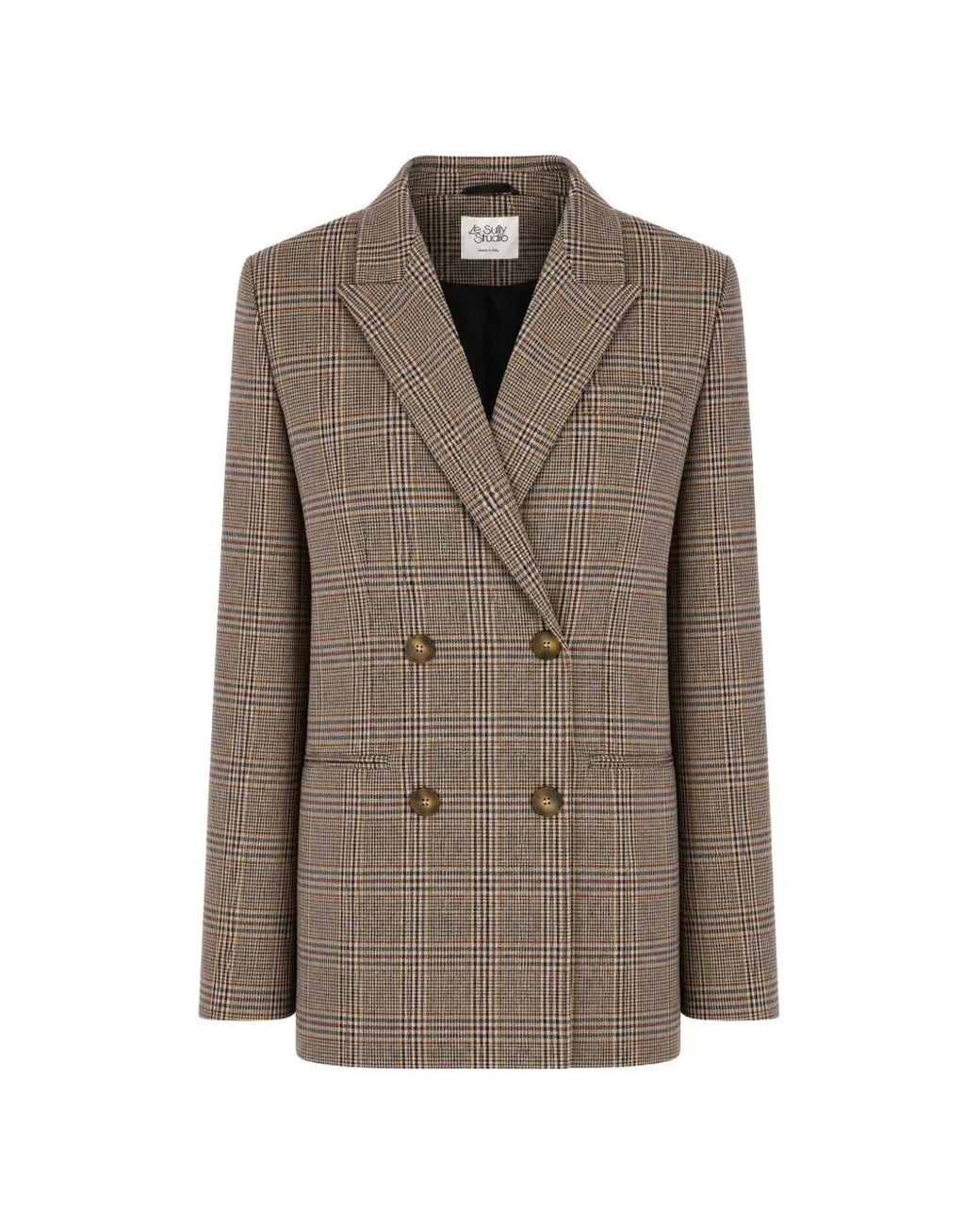 LE SULLY STUDIO Brown Check-Pattern Double-Breasted Jacket