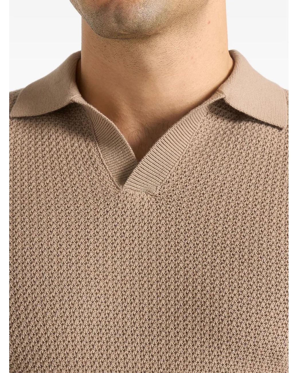 Manière De Voir Natural Rowen Textured Knit Revere Polo Shirt for men