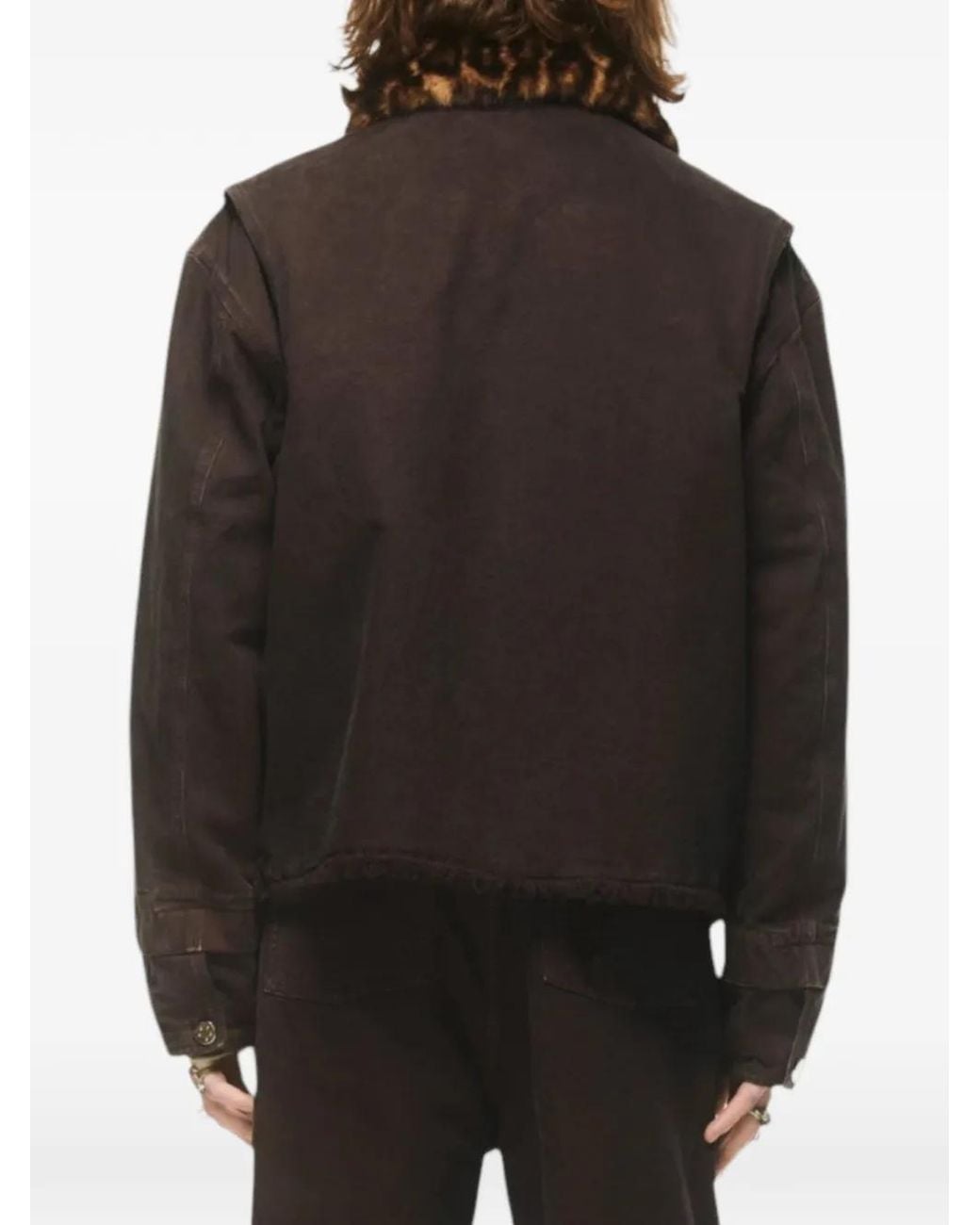 Bluemarble Brown Leopard-Print Faux-Fur Collar Jacket