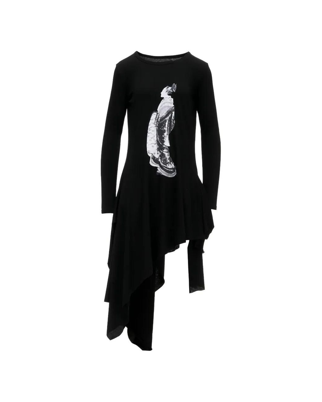 Yohji Yamamoto Black Graphic-Print Asymmetric Dress