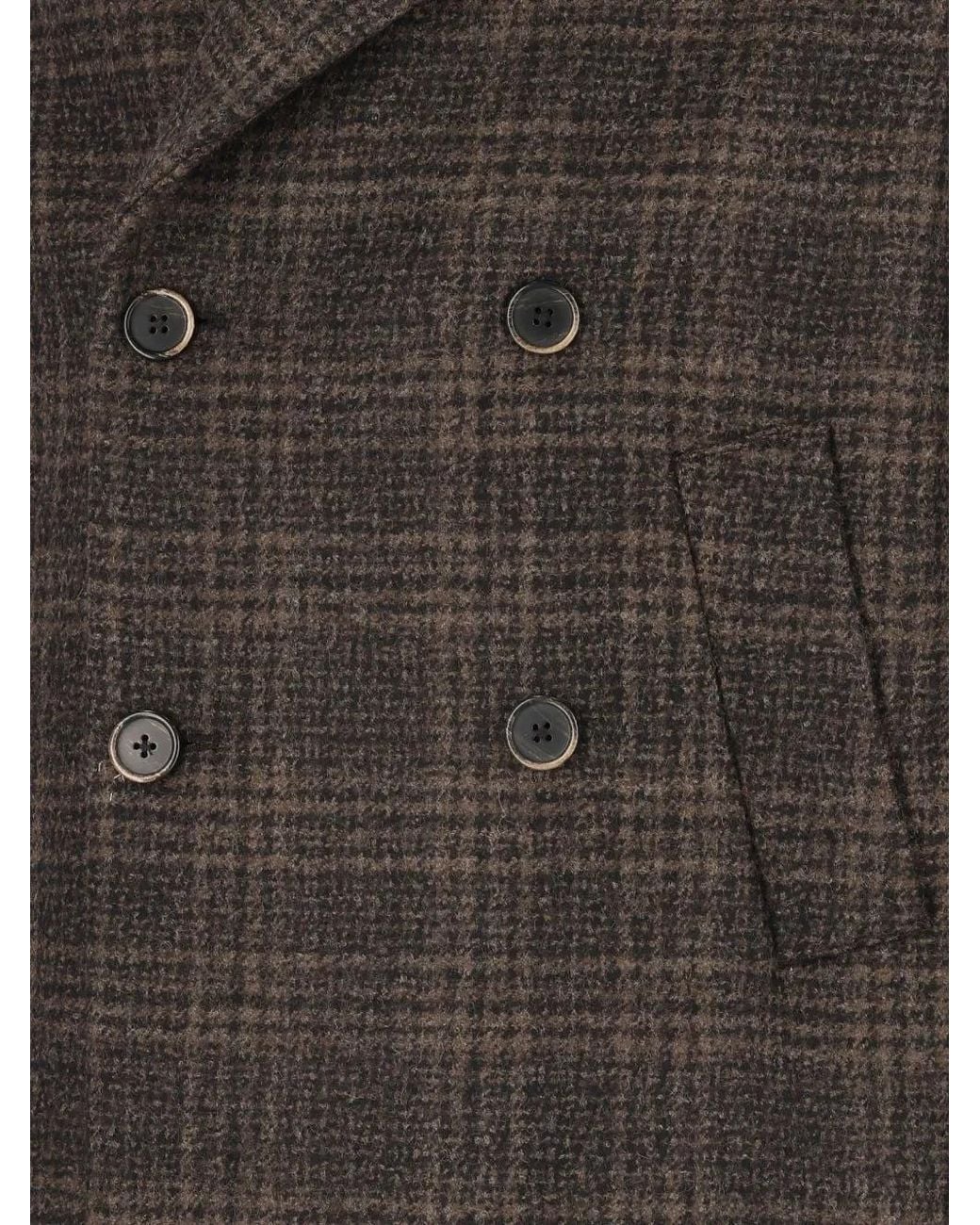 Barena Brown Check-Pattern Double-Breasted Coat for men