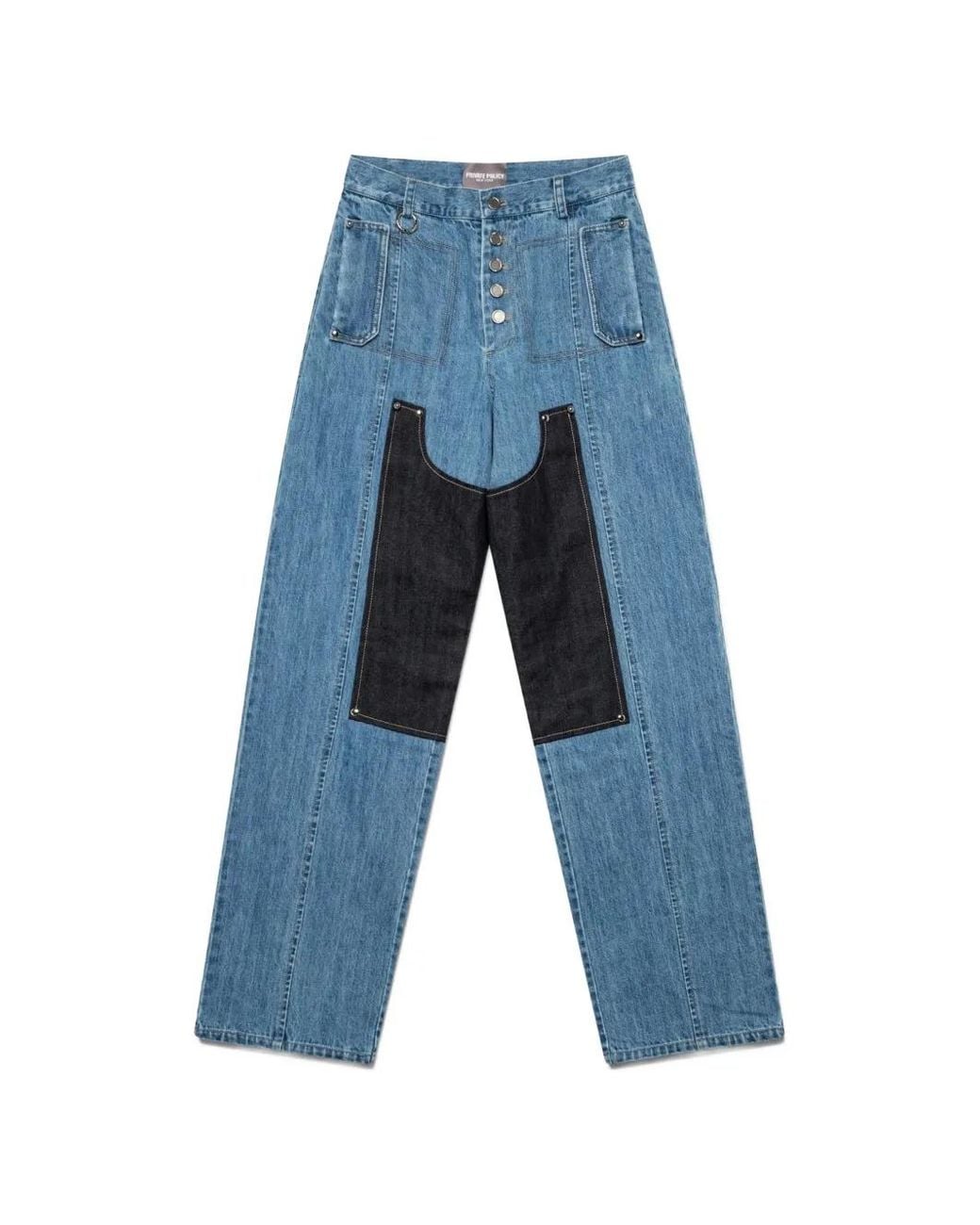 PRIVATE POLICY Blue Two-Tone Panelled Jeans