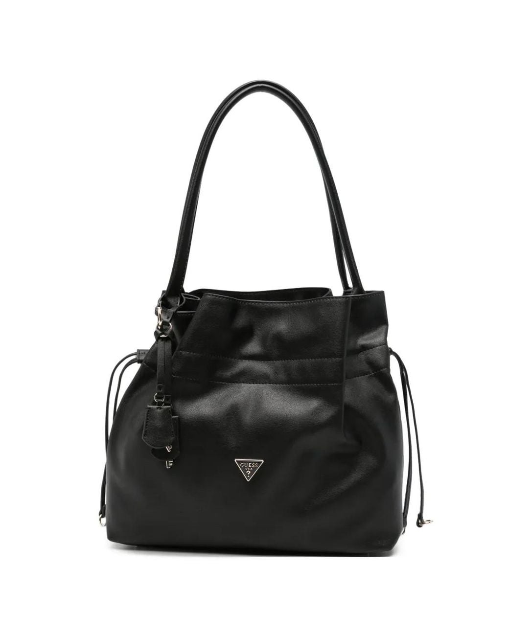 Guess Black Karima Drawstring-Fastening Leather Tote Bag