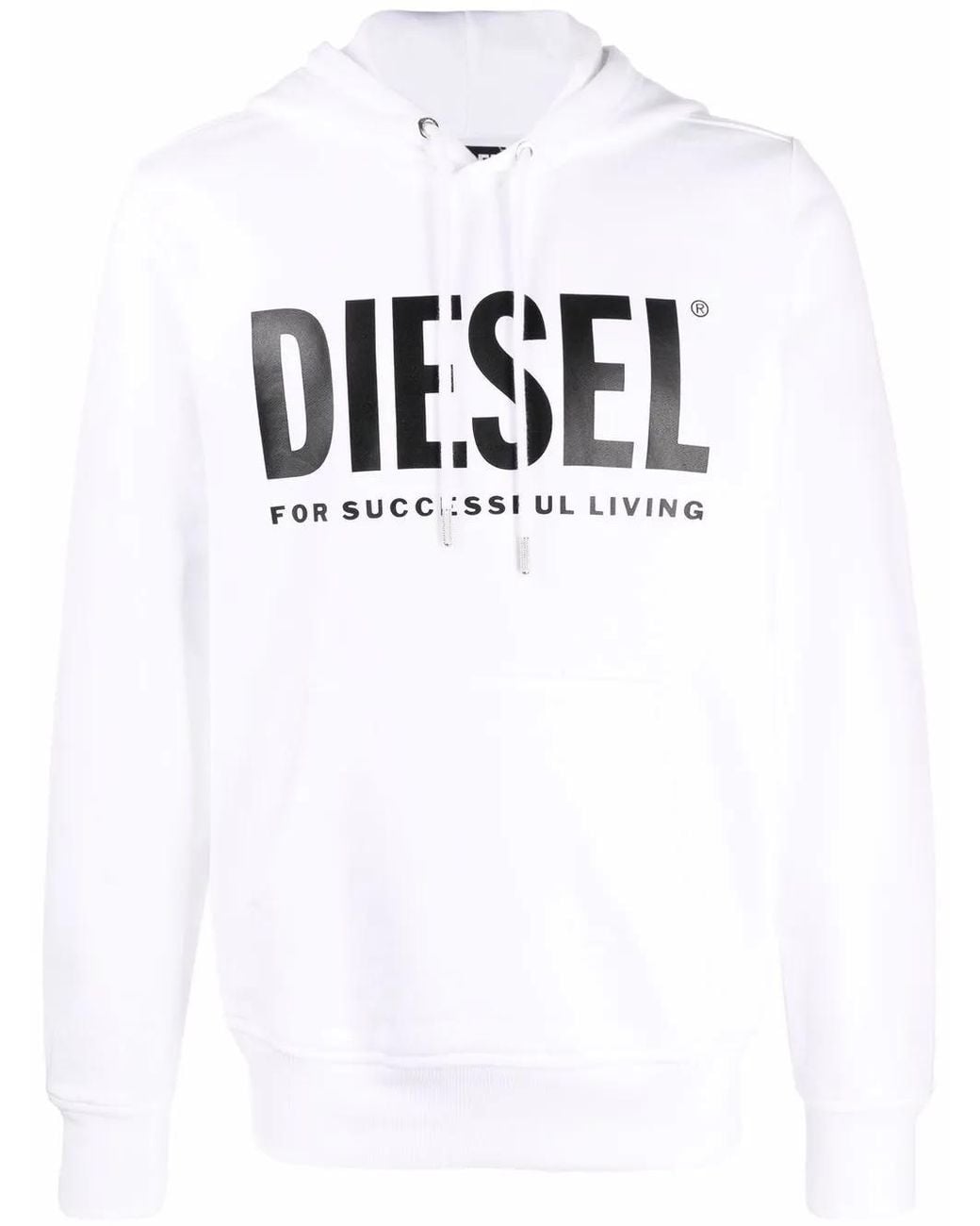 DIESEL White Logo-Printed Cotton Hoodie for men