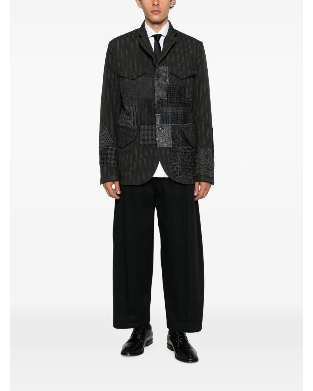 Junya Watanabe Black Veste À Fines Rayures Et Design Patchwork for men