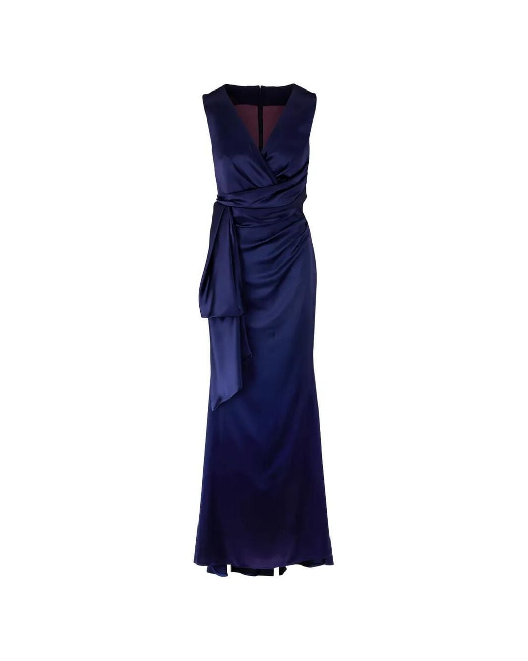 Talbot Runhof Blue Draped Sleeveless Midi Dress