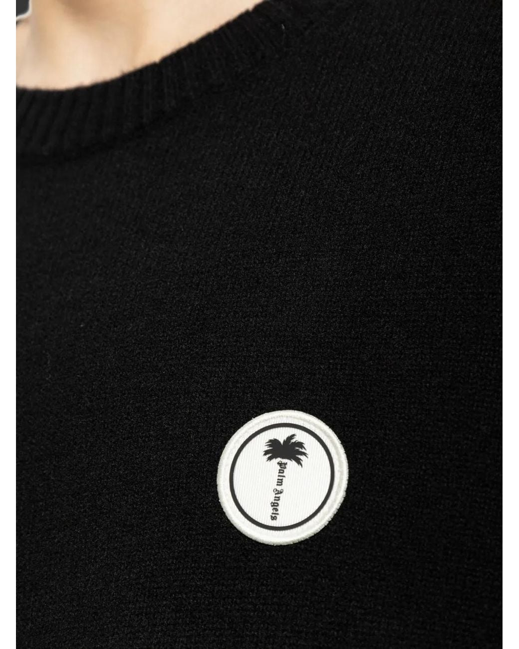 Palm Angels Black Logo-Patch Wool Sweater for men