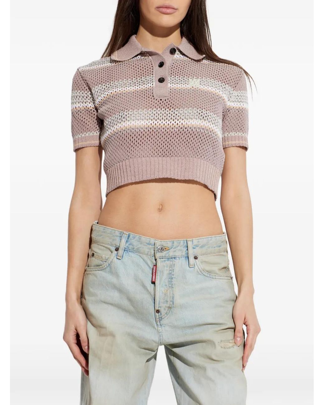 Amiri Pink Ma Stripe Crochet Polo