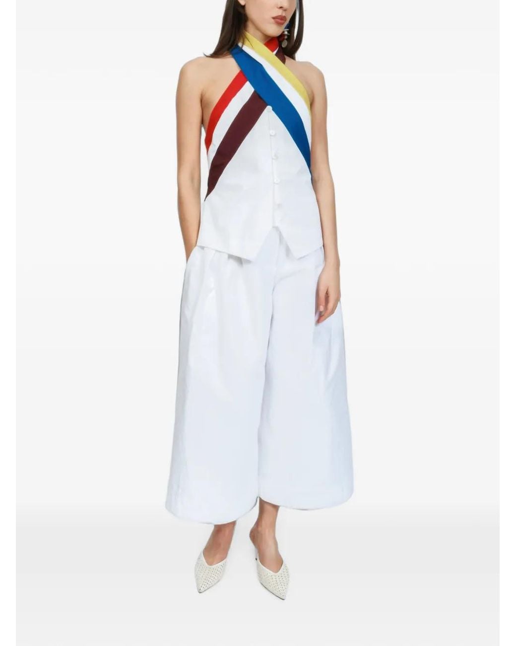Rosie Assoulin White Pleated Culotte Trousers