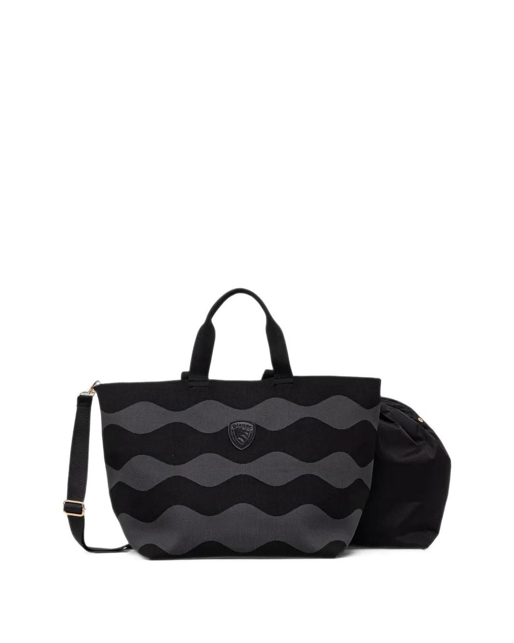 Blauer Black Wave-Pattern Logo-Patch Tote Bag