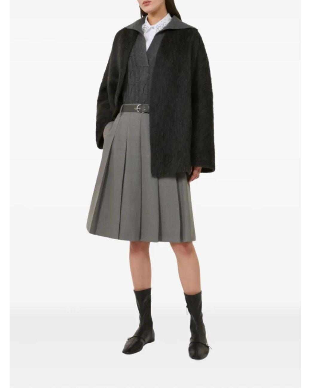 Max Mara Black Belted Brushed Coat