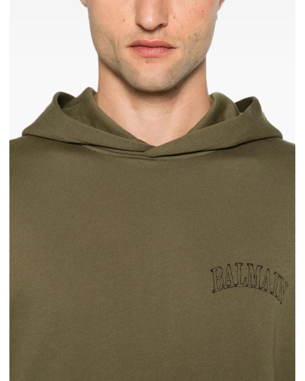Balmain Green Logo-Print Cotton Hoodie for men