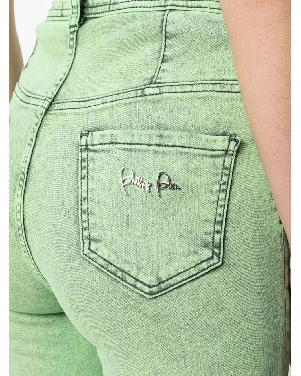 Philipp Plein Green Overdyed Stretch Super High-Waist Jeggings, Waist