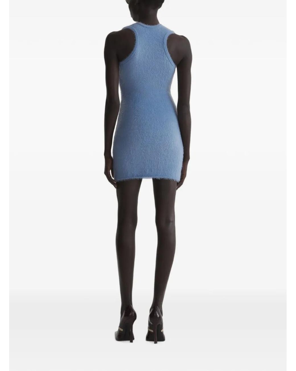 Mugler Blue Brushed Knit Dress