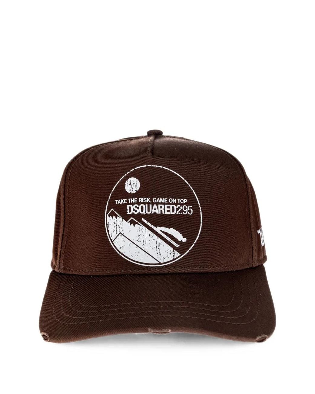 DSquared² Brown Logo-Print Distressed Baseball Cap for men