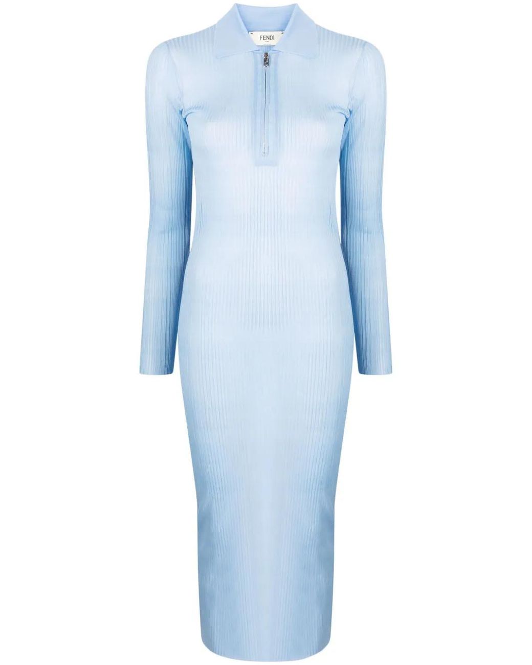 Fendi Midi-Jurk Met Lange Mouwen in het Blue