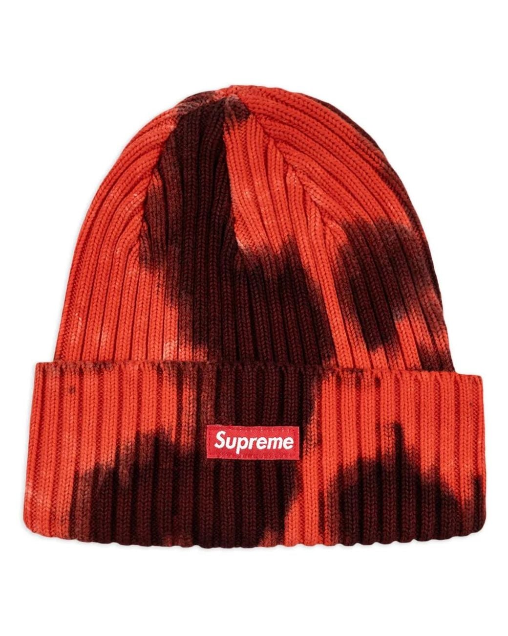 Supreme Red Overdyed Beanie Hat for men
