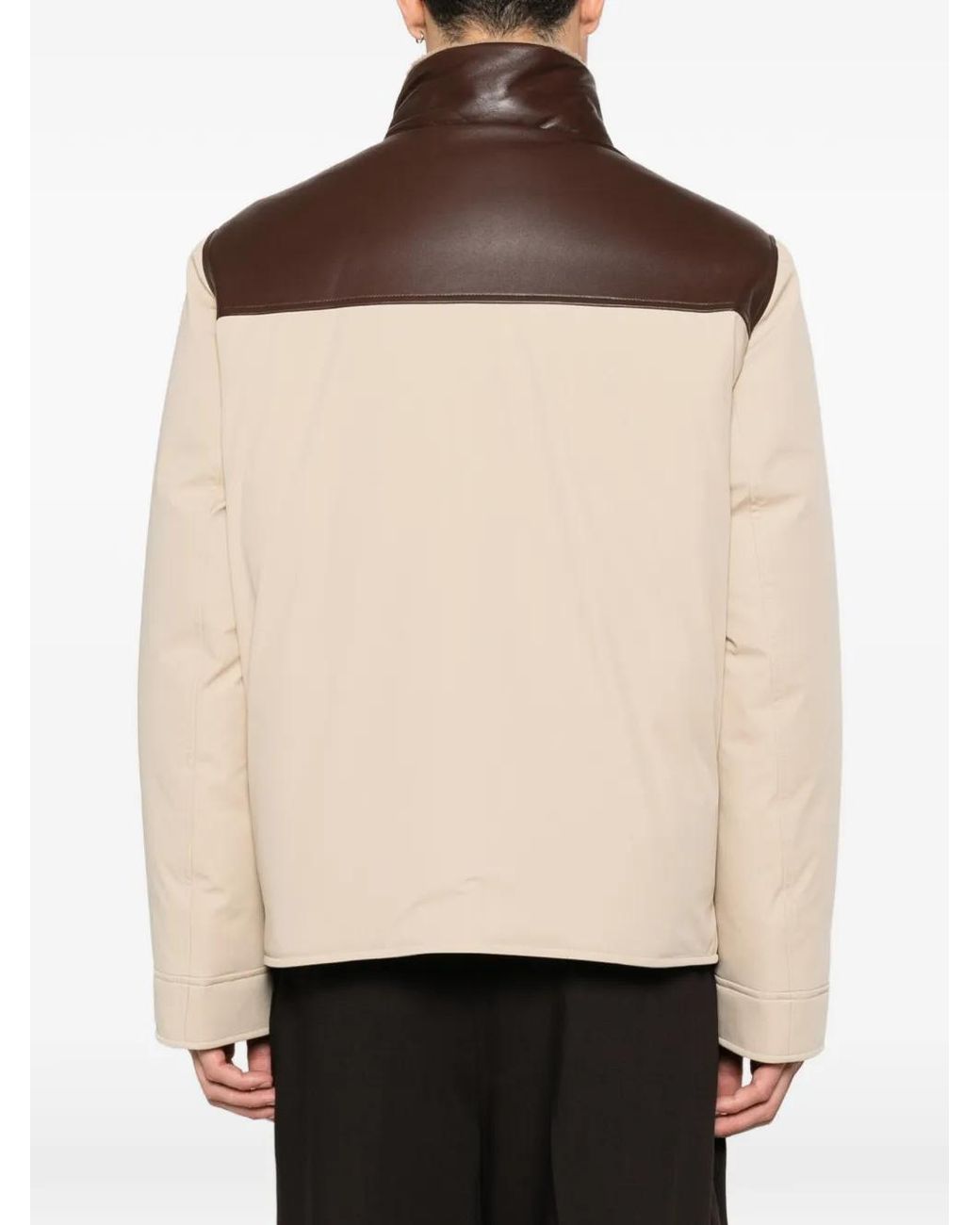 Brunello Cucinelli Natural Shearling-Trim Leather-Yoke Jacket for men