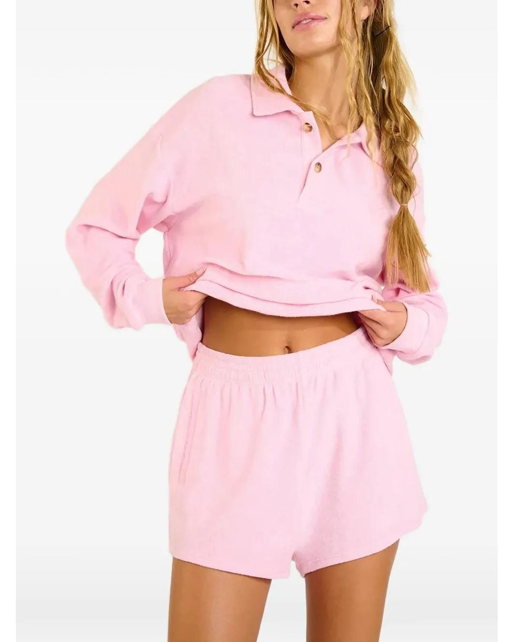Banana Moon Pink Leighton Spongetime Terry-Cloth Texture Polo Top