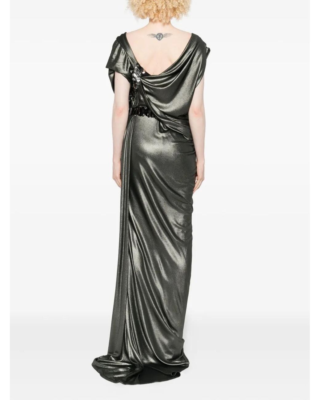 Gemy Maalouf Metallic Embellished Draped Maxi Dress