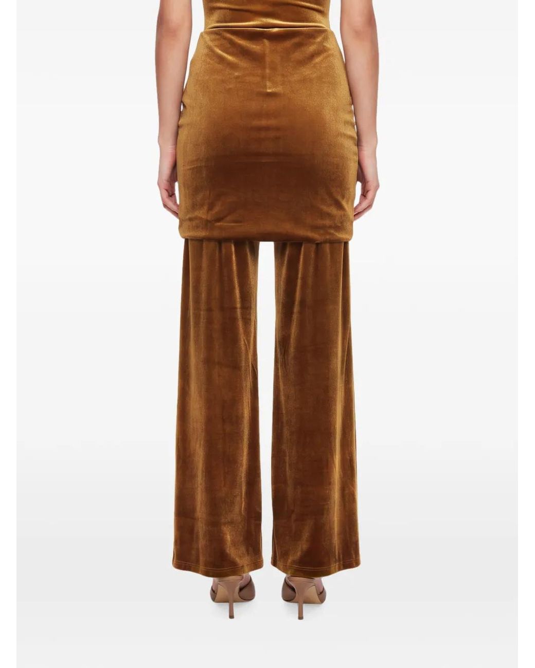 ANDAMANE Brown Velvet-Effect Trousers