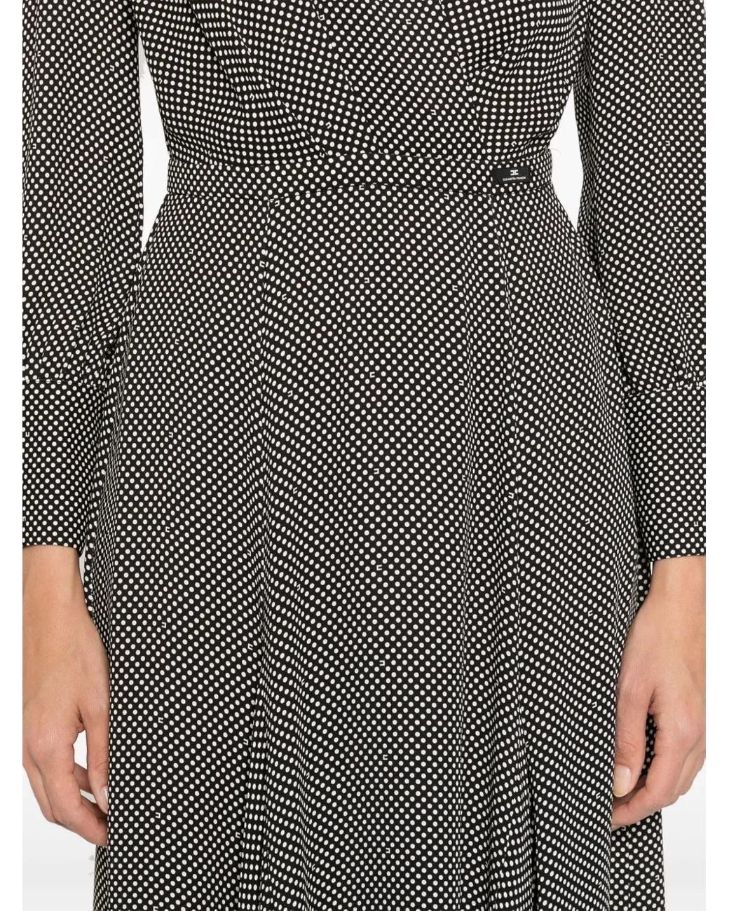 Elisabetta Franchi Gray Polka-Dot Midi Dress
