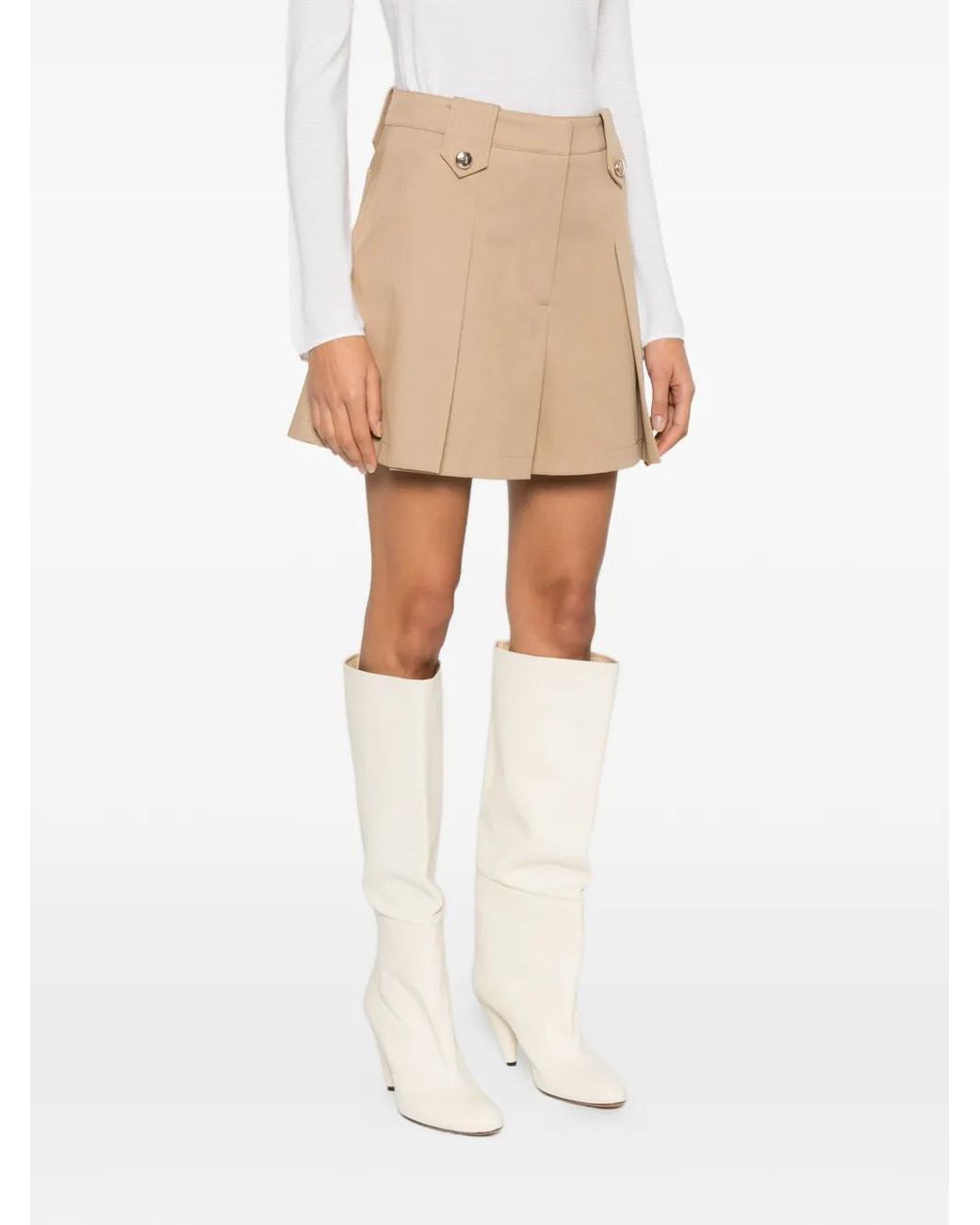 Maje Natural Pleated Cotton Shorts