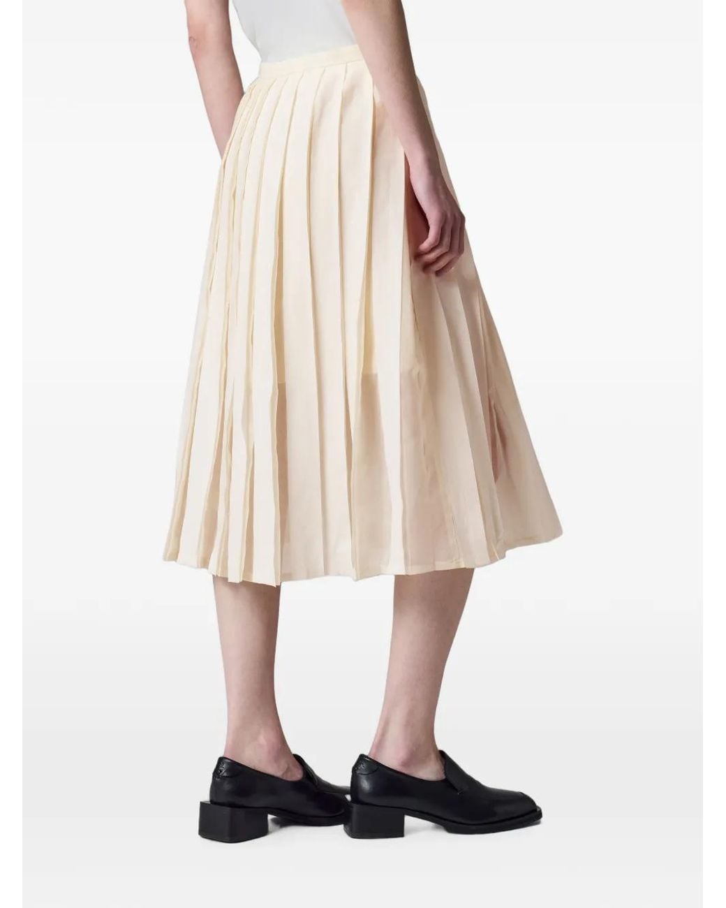 Paul Smith White Ecru Cotton-Silk Organza Pleated Skirt