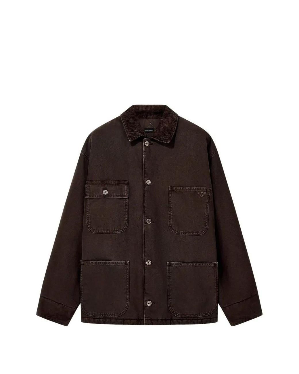 Emporio Armani Brown Cotton Caban-Coat With A Corduroy Collar And Patch Pockets for men