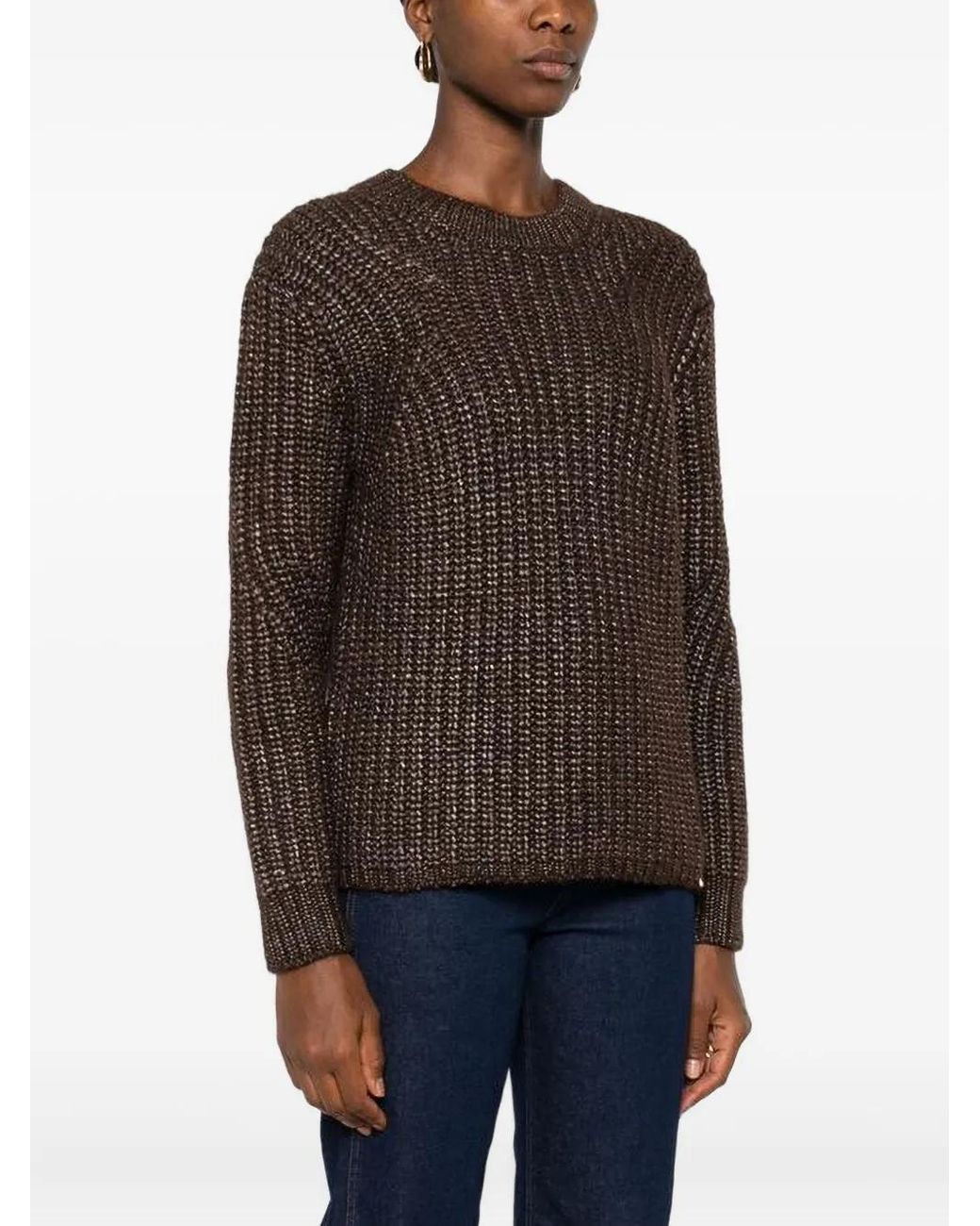 Herno Brown Metallic Ribbed Knit Sweater