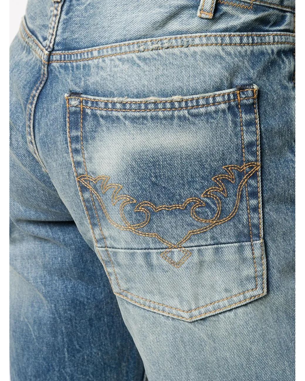 Palm Angels Blue Rip Detail Faded Jeans for men