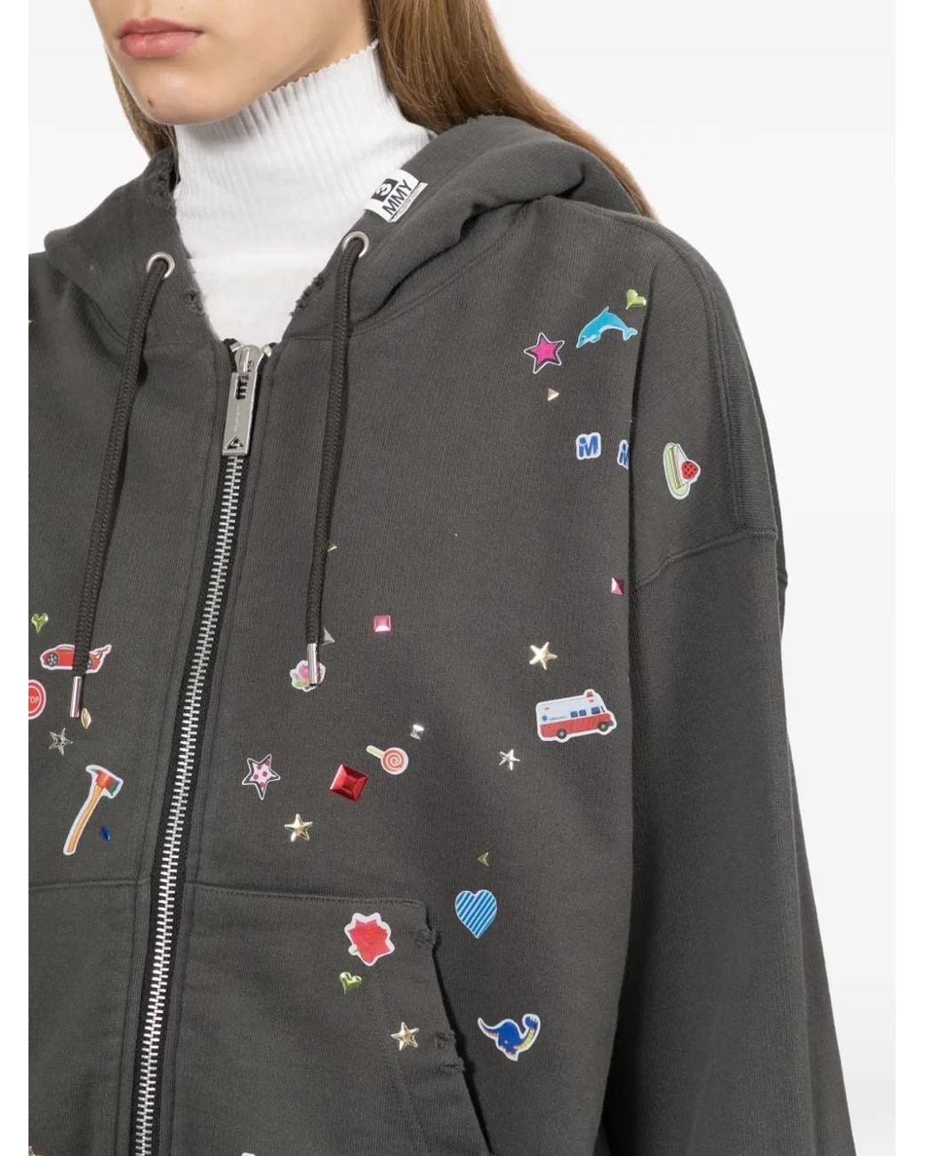 Maison Mihara Yasuhiro Black Kids Sticker-Printed Zip-Up Hoodie