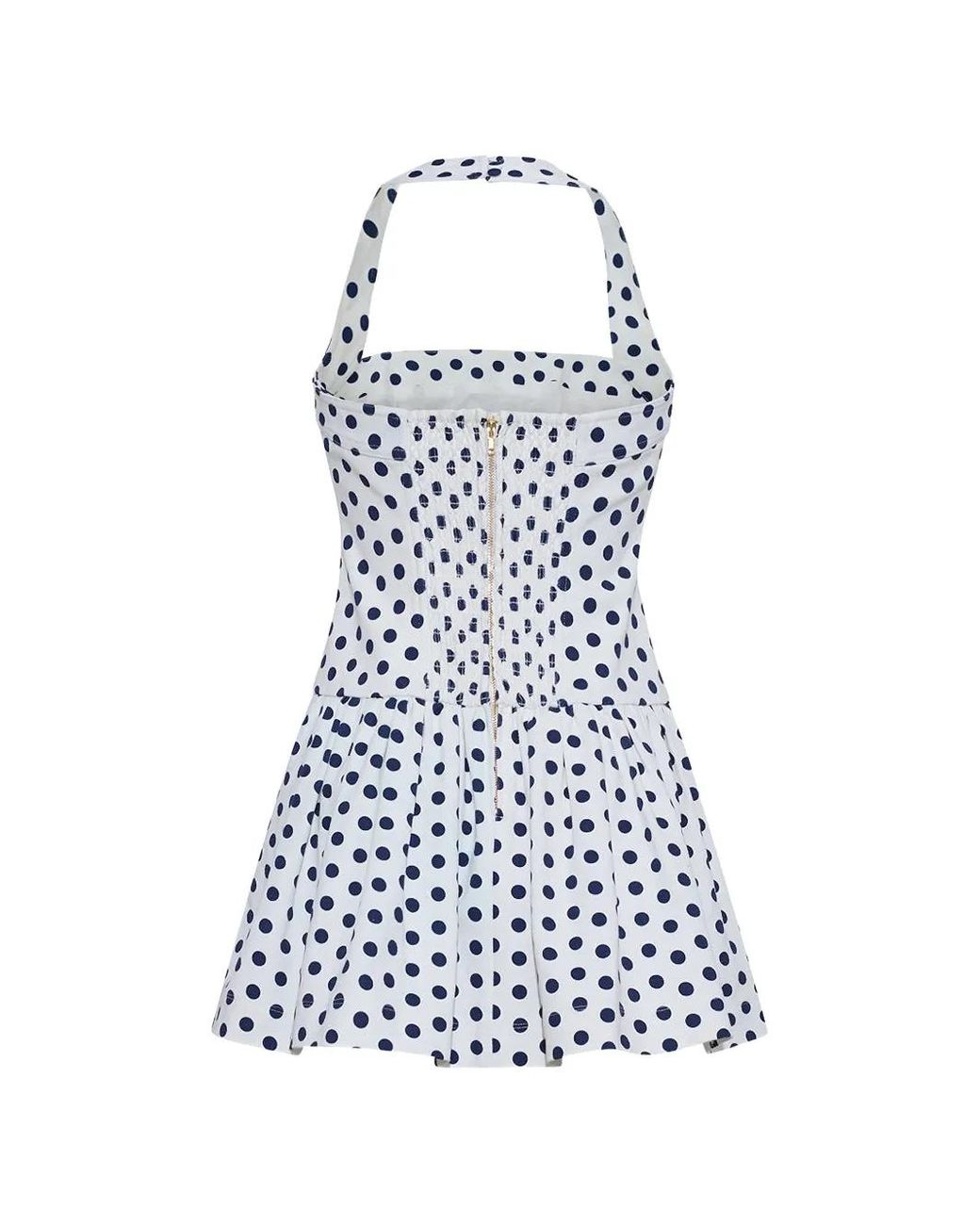 Cara Cara White Polka-Dot Halterneck Mini Dress