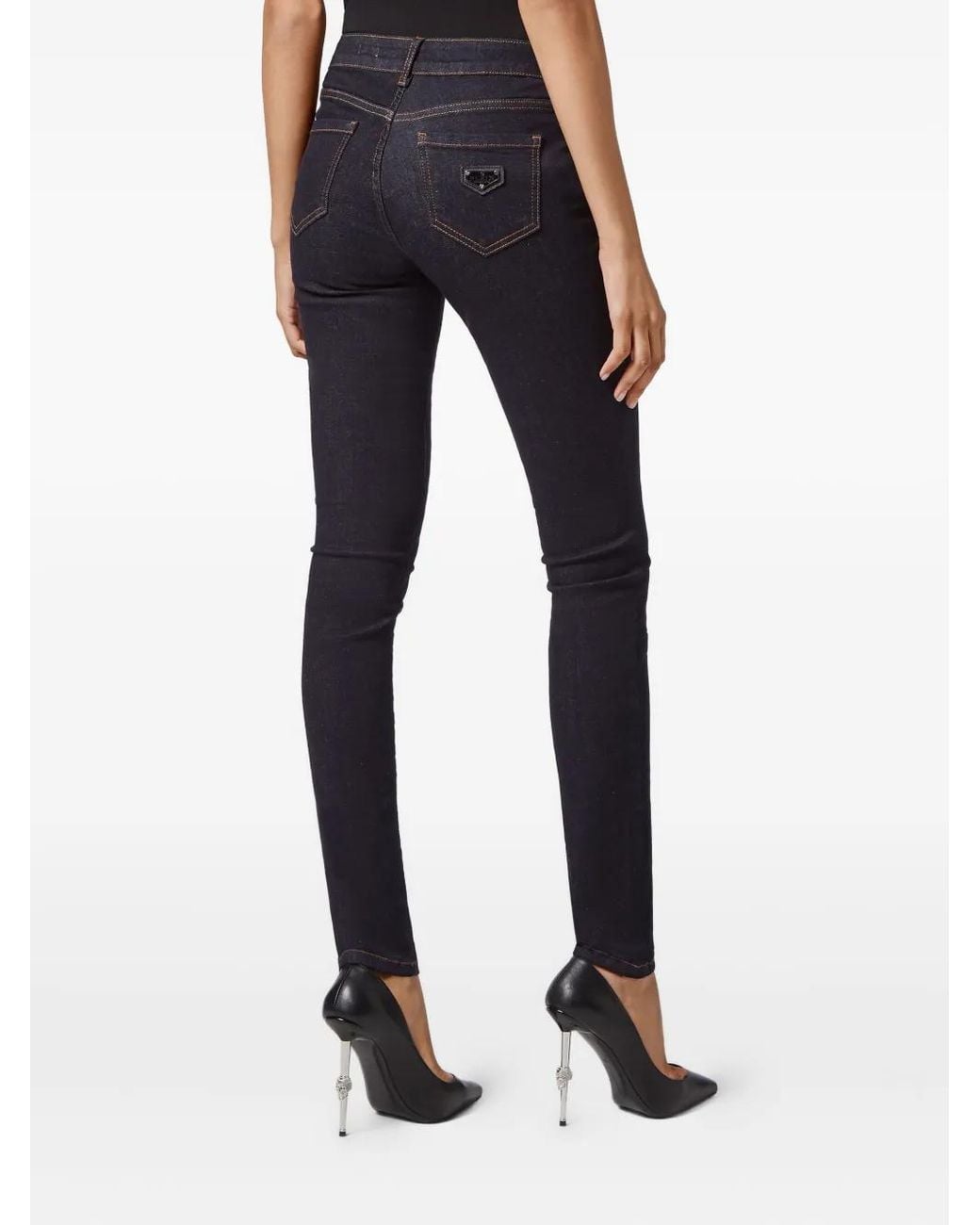 Philipp Plein Blue Jean À Plaque Logo