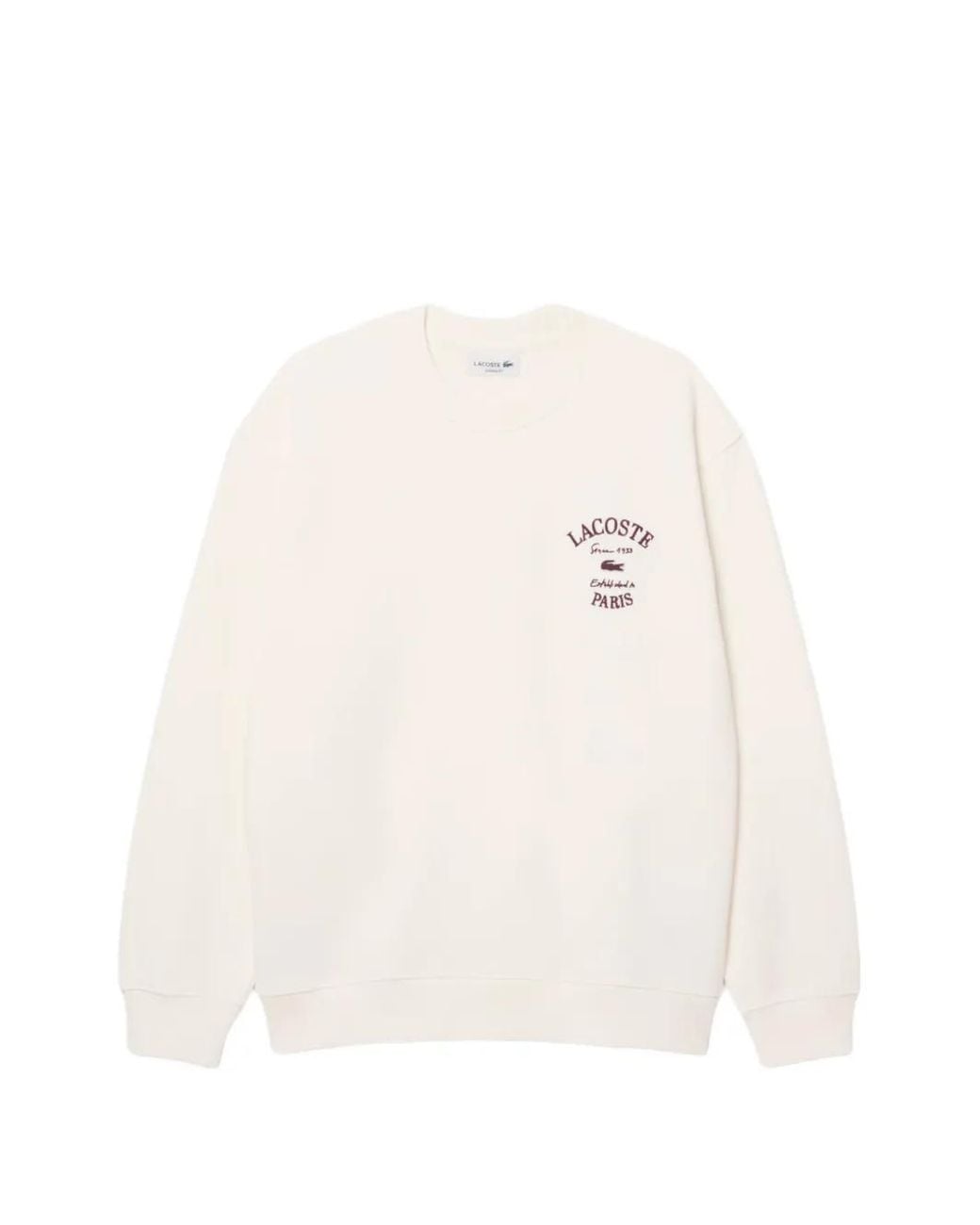 Lacoste White Embroidered Fleece Crew Neck Sweatshirt for men