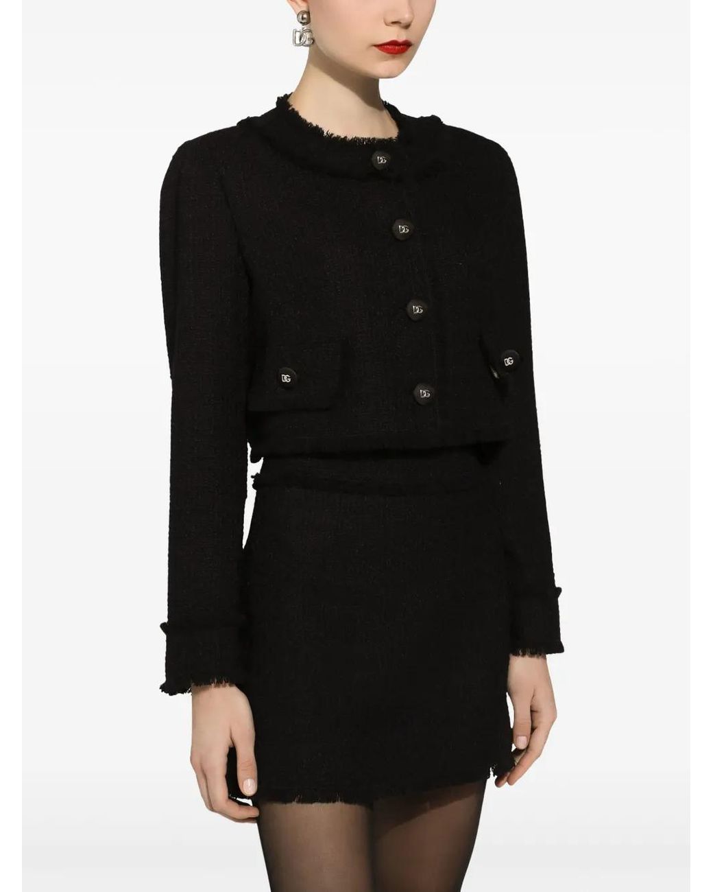 Dolce & Gabbana Black High-Waist Tweed Miniskirt