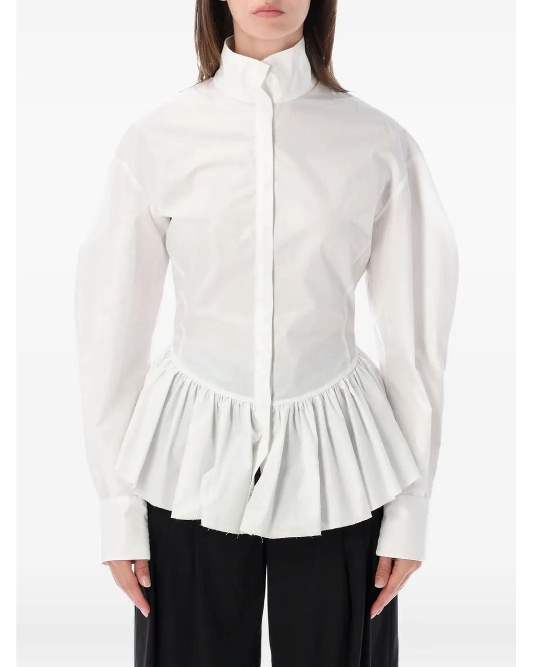 Thelatest White Elaine Ruffled Peplum Shirt