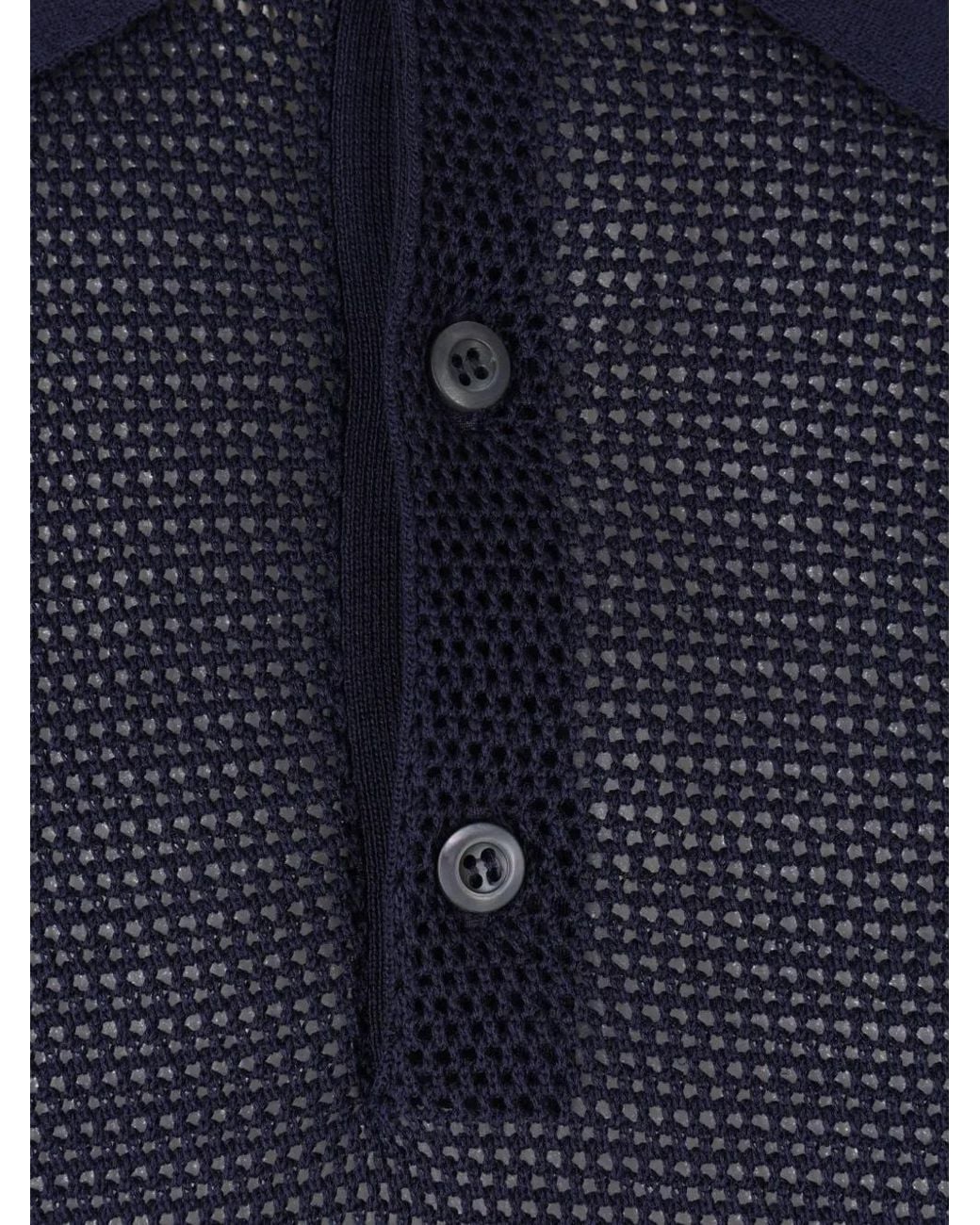 Prada Blue Silk And Cotton Polo Shirt for men
