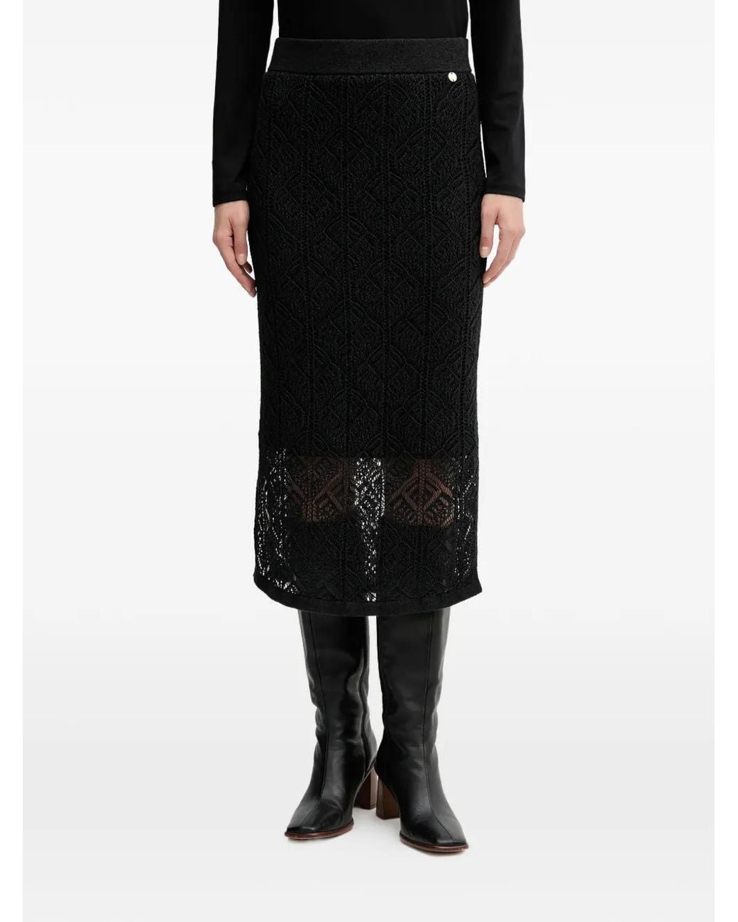 Joseph Ribkoff Black Lace Panel Skirt