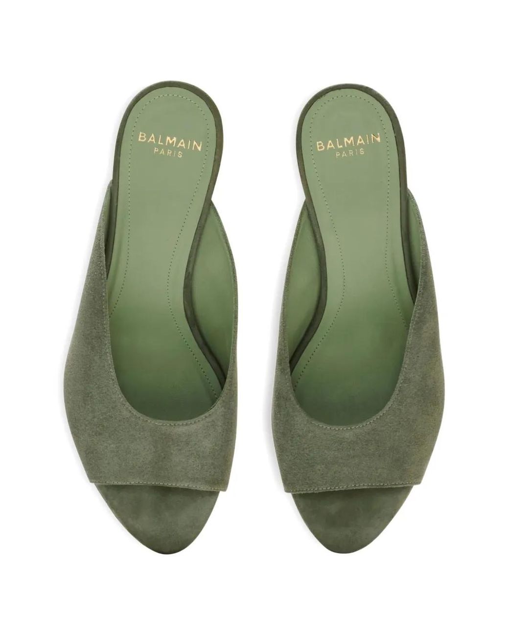 Balmain Green Suede Open-Toe Mules