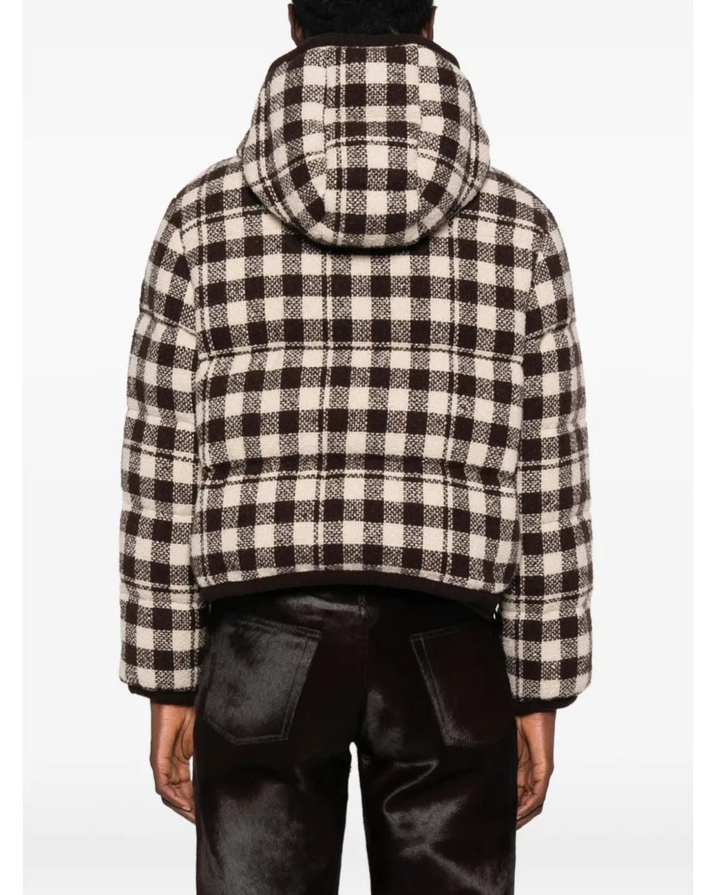 Moncler Black Abstraction Hooded Wool Blend Short Down Jacket