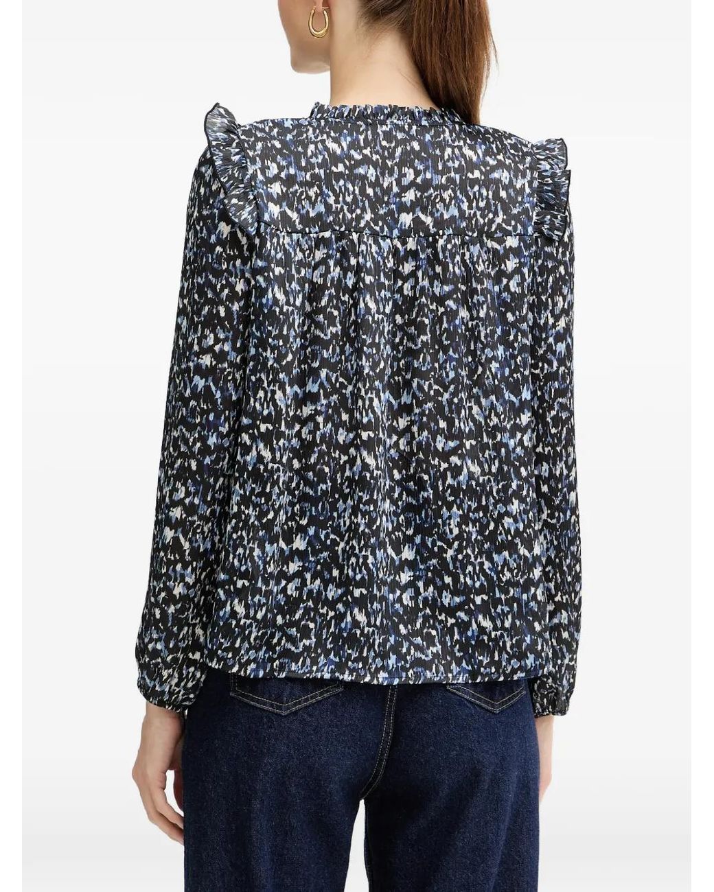 Morgan Blue Shirred Ruffled Blouse