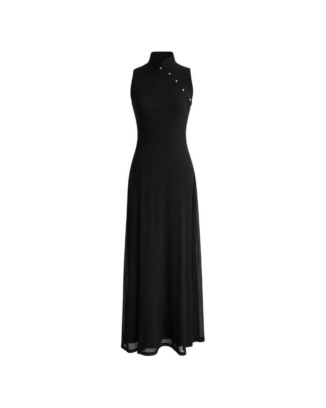 QIPOLOGY Black Mesh A-Line Maxi Dress