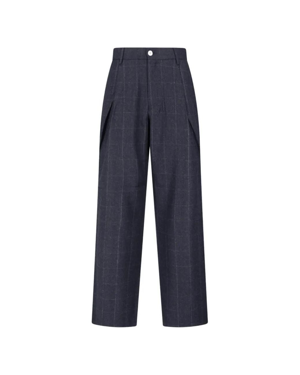 Sibel Saral Blue Rose Windowpane-Pattern Pleated Trousers