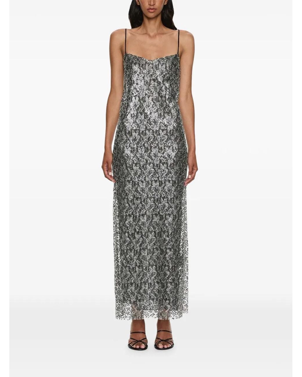 Christopher Esber Gray Sequinned Lace Maxi Dress
