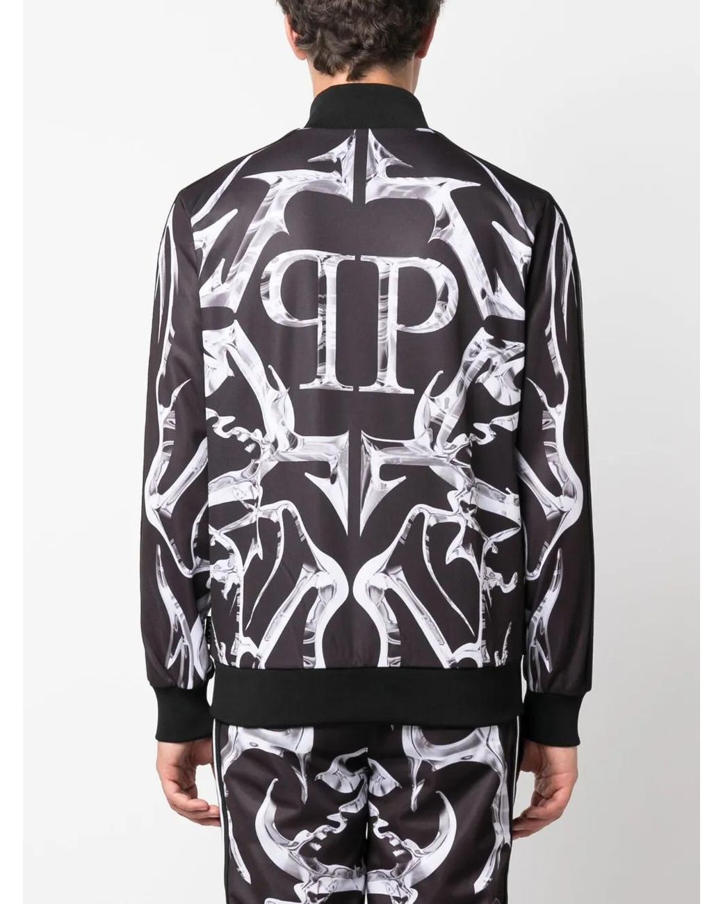 Philipp Plein Gray Graphic-Print Zip-Up Jacket for men