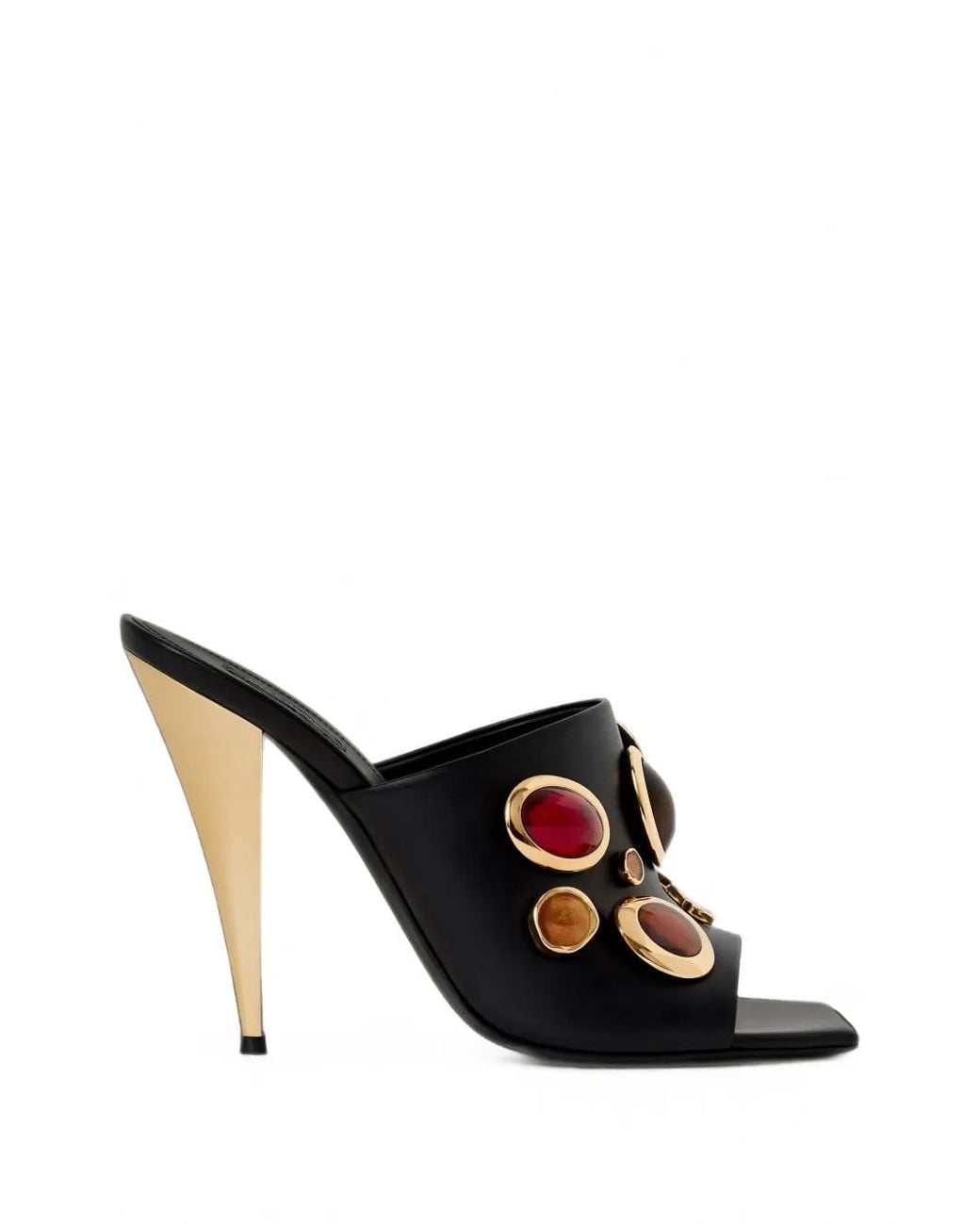 Givenchy White Mules Sliced Carré En Cuir Avec Bijoux